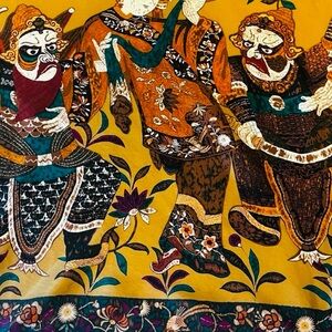 Ellen Tracy Silk Scarf VTG Japanese Noh Theater Mask Art 35” Hand-rolled Edges 👘